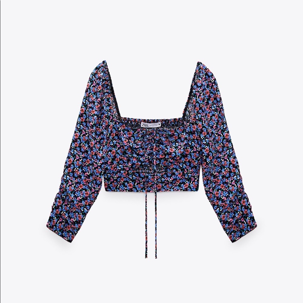 Zara Cropped Cut Out Floral Print Top